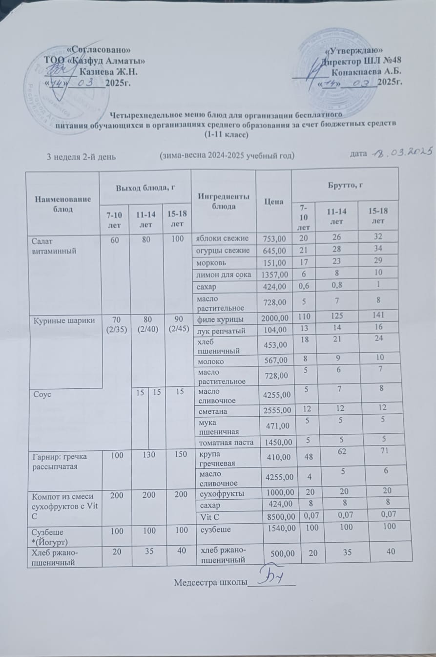 Меню на вторник (3 неделя 2024-2025 уч. года)