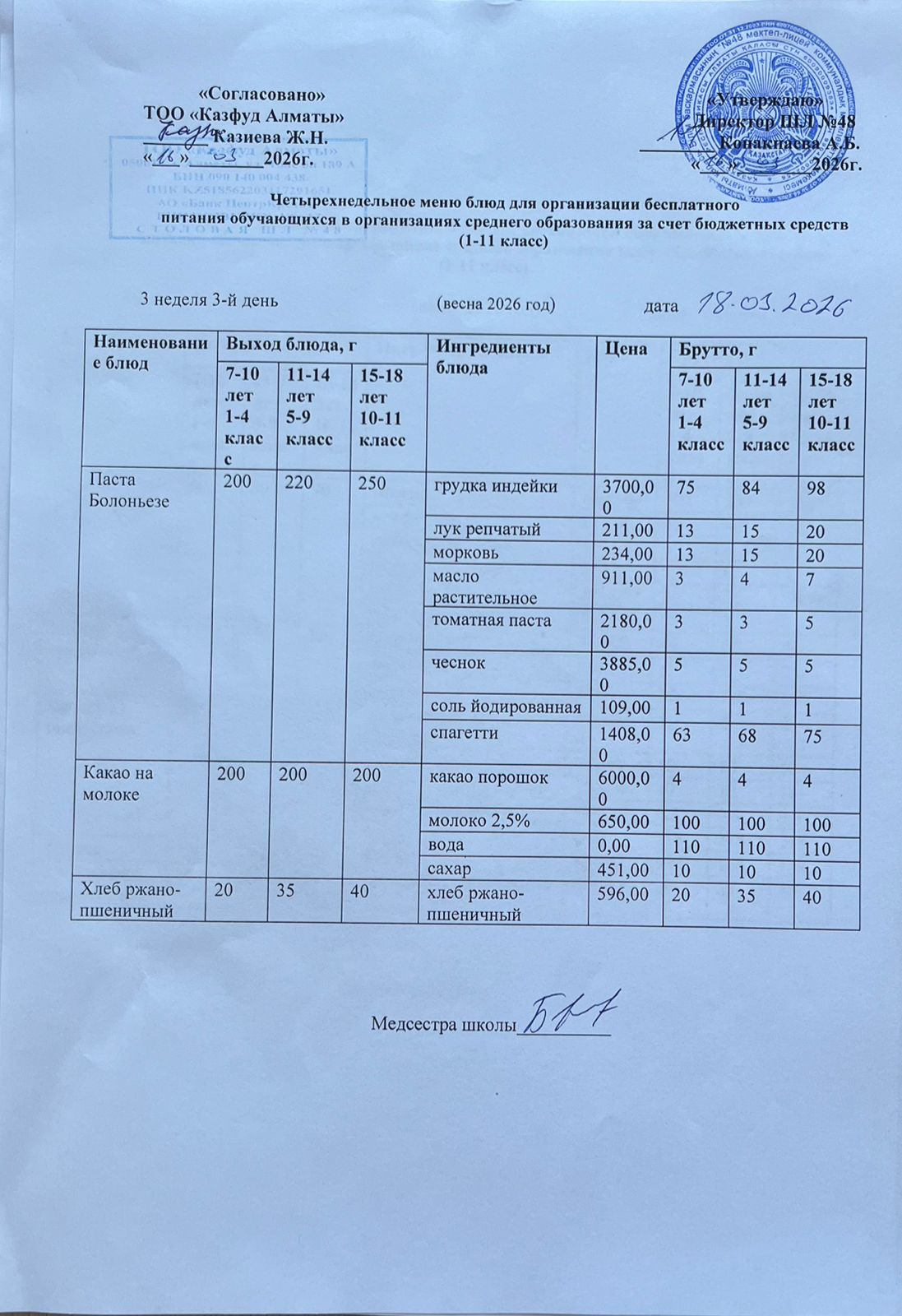 Меню на среду (3 неделя 2025-2026 уч. года)